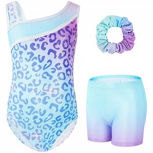 Leotards for Girls Gymnastics with Y-neck,Sparkly Dance Unitards with Shorts Biketards Outfit for 3-12 Years - Walmart.com