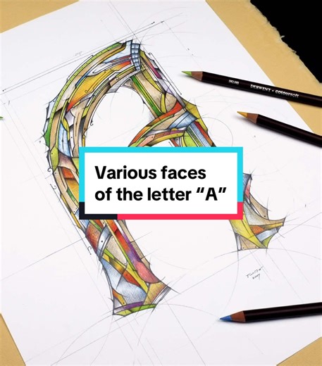 Various faces of the letter “A” Hand lettering Derwent Coloursoft Pencil 0.5 / 0.2 Vector Art - Affinity Designer / Photo ##illustrationart##styles##lettering##noai##handmade