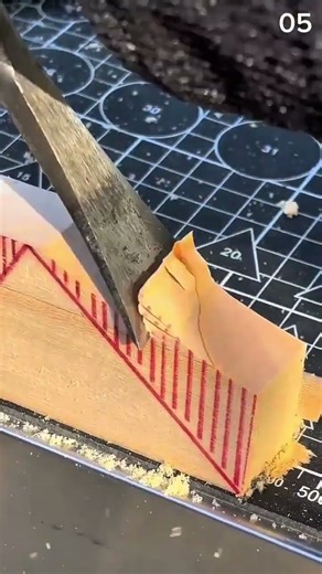 Carving wood precisely following the measuring angle guide lines