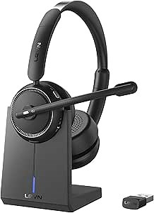 Wireless Headset with Mic for Work,Bluetooth Headset with Microphone (Noise Cancelling & Mute Button)Wireless Headphones with Mic for Work from Home/Office/PC/Call Center/Computer/Laptop/Teams/Zoom
