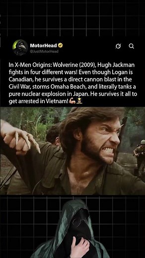 In X-Men Origins Wolverine (2009), Hugh Jackman survives four brutal American wars