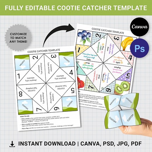 Cootie Catcher Template: Editable Fortune Teller, DIY Paper Craft (instant Download, Canva/pdf/psd Files) - Etsy