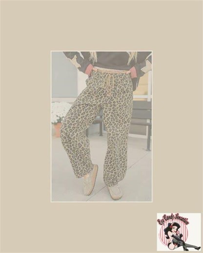Leopard Denim Drawstring Elastic Waist Loose Pants