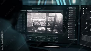 Military Command Headquarters Using Sensors For Battlefield Surveillance. Battlefield Surveillance Sensors Detect Soldiers Firing At Enemy Army. Battlefield Operation Sensors Surveillance. CCTV