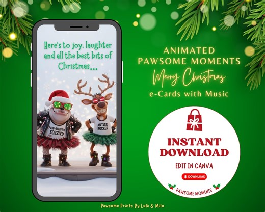 Funny Christmas Animated Ecard With Music | Bulldog & Reindeer | Editable Canva Template - Etsy Australia