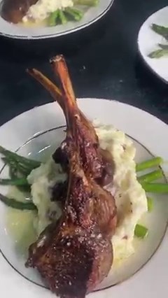 Lamb chops, asparagus, mashed potatoes with vegetables. | Chef's Recipes