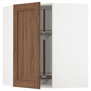 METOD corner wall cabinet with carousel, white Enköping/brown walnut effect, 68x80 cm  - IKEA