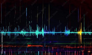 Turn the sound wave into an abstract art piece that intermittently glitches, creating random and colorful distortions aesthetic Music equalizer background Animation Video