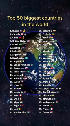 Top 50 biggest countries in the world #countries #country #geography #map #mapper #flag #foryou #fyp