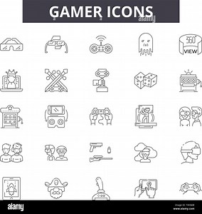 Gamer line icons, signs set, vector. Gamer outline concept illustration: gamer,game,video,computer,play,gaming,controller,console Stock Vector Image & Art - Alamy