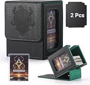 Premium MTG Deck Box with Playmat and Dice Tray, Holds 5 Display Deck Case or 800+ Sleeved Cards,10 Colorful Dividers & Card Supporter, Card Storage for MTG, YuGiOh, TCG, Sports Cards (Green Sargoth)