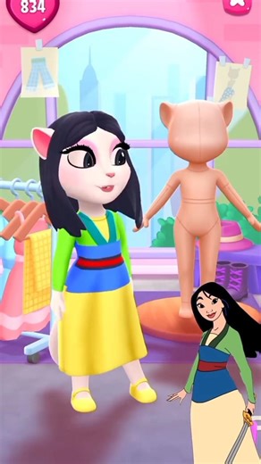 mytalkingangela2 cosplay makeover💚💖✨️ #mytalkingangela2 #cosplay #mulan #shorts