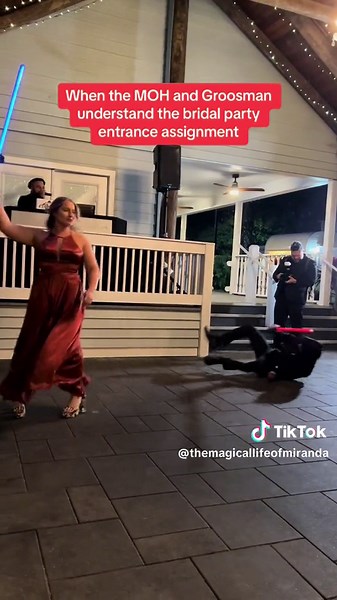 The force is strong with this entrance✨ #starwars #lightsaberbattles #weddingentrance #starwarsfan