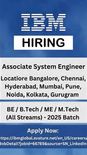 IBM is hiring for associate system engineering apply fast