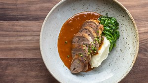 Braised Sausage Stuffed Lamb Hearts