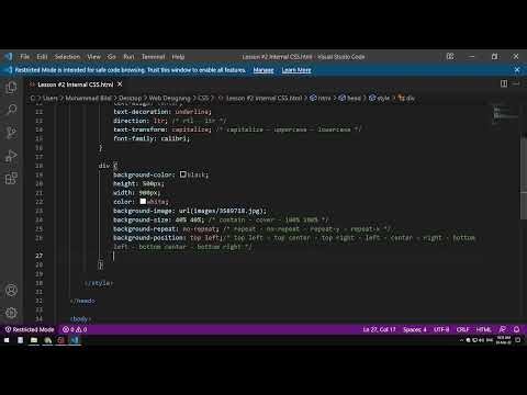Internal CSS Tutorial & CSS Properties Part 1 | Web Designing Urdu/Hindi | CSS Lecture 3