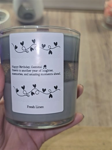 Another order complete - this is a personalised birthday candle in grey - scent is fresh linen DM to order #fyp #handmade #candles #birthday #sparkle