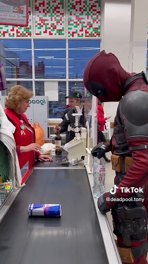 Deadpool's Quirky Checkout Experience at Retail Store