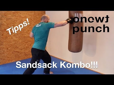 Kickboxen Kombinationen mit Hand und Fuß.Beste Kicks Schläge auf dem Boxsack.Boxsack Übungen.