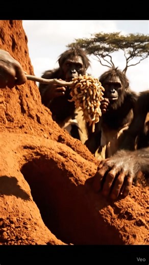 Early Hominids Break Termite Mound for Food | Real Savanna Survival Scene