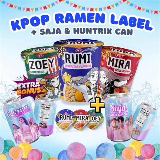 Kpop Party Bundle | Huntrix Kpop Ramen Cup Noodle Labels   Saja Boys & Huntrix Soda Pop Can Label | Kpop Demon Hunters Party Decor Printable - Etsy