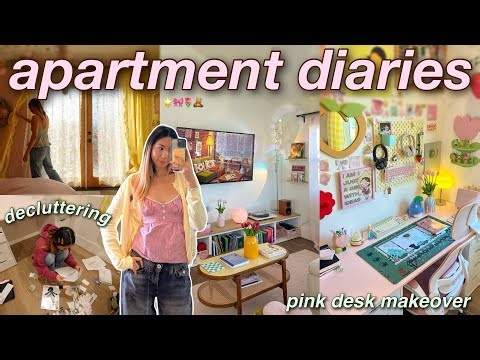🌟APARTMENT RESET🌟 pink desk makeover, declutter with me, organize + clean, & decorating!
