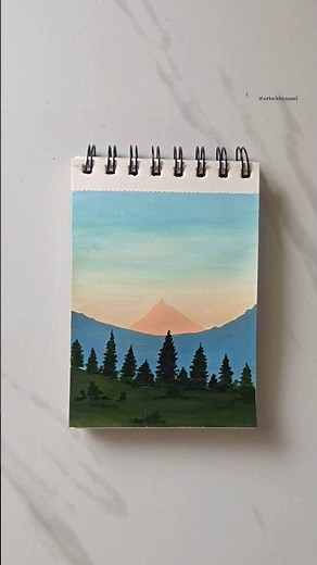 Aesthetic landscape 🩵🌕🎨 #mountainpainting #ytshorts #aestheticart