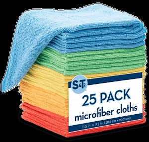 S&T INC. 25 Pack Microfiber Cleaning Cloth, Bulk Towels for Home, Reusable Microfiber Towels for Cars, Cleaning Rags, Assorted, 11.5 Inches x 11.5 Inches, 25 Count