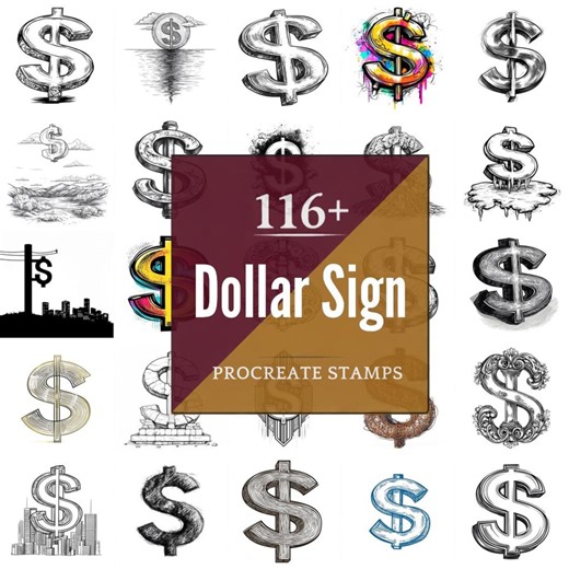 Dollar Sign Procreate Brushes & PNG Bundle | 116+ Designs (digital Download) - Etsy