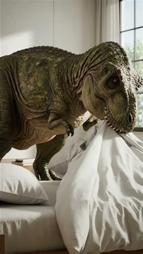 TRex Fails to make bed because his arm are too short