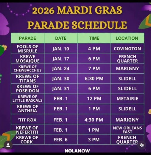 5.8K views · 24 reactions | New Orleans area parade schedule 2026 #parade #mardigras #carnivaltime #carnivalseason #neworleans | Shannon Knight Bella | Facebook