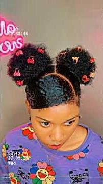 Slayed double Afro puff with side swoop 🌻🖤