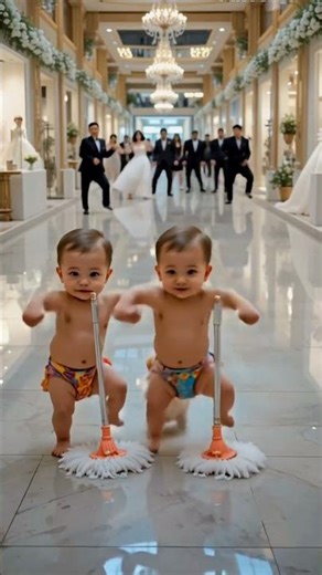 "Cute Twin Babies Cleaning Mall Floor with Puppy 🧼😂 | Funny Baby Video | Adorable Moment