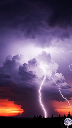 When fire meets thunder. ⚡🔥 The sky over the plains ignites — lightning tearing through storm clouds painted by the setting sun. | AstroNature