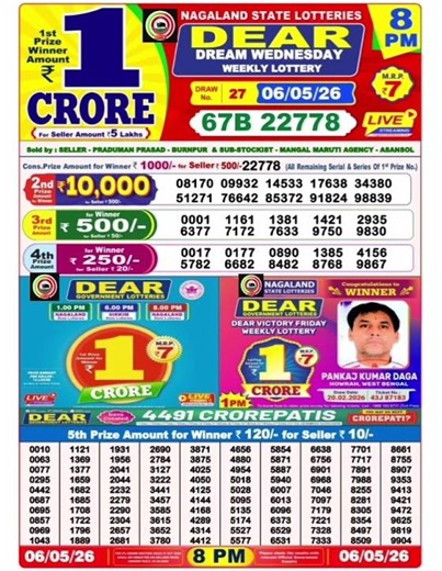 Dear Lottery 8 PM Result Today 🔴 | Live Draw Update | Lottery Sambad