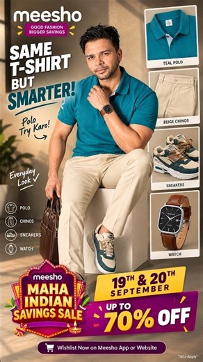 Teal Polo + Beige Chinos = Perfect Look! 🔥 #MahaIndianSavingsSale | #meesho