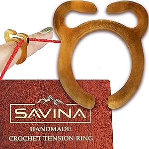 Savina Handmade Crochet Tension Ring for Finger - Adjustable Size - Horn Ring Crocheting, Knitting Yarn Ring Holder, Crochet Accessories with Box