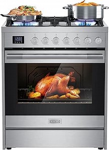 Empava Gas Range, Convection Oven 5.0 Cu. Ft with Touch Timer, 5 Deep Recessed Burners Cooktop, Heavy Duty Continuous Grates in Stainless Steel, Freestanding & Slide-in,30 Inch