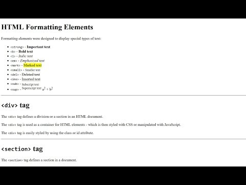 HTML and CSS Lesson 03 - Part 2 - HTML Formatting and Section