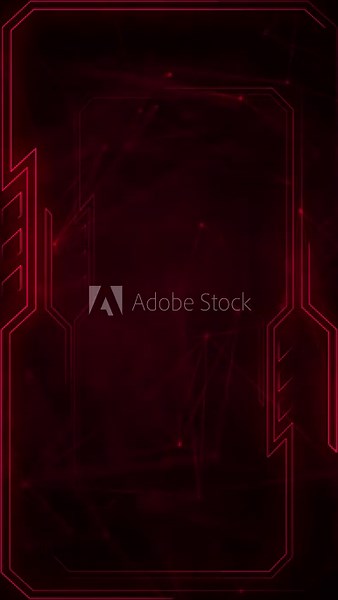 Vertical video - red plexus background with glowing connecting lines and nodes with a neon tech border. Digital data network connections concept. This technology animation is full HD and looping.