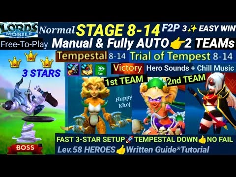 Lords Mobile 8-14 Normal AUTO + MANUAL 👉 2 Teams ⚔️ F2P Easy 3★ Clear | Trial of Tempest Stage 8-14