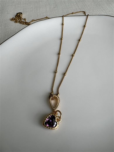 Gold Purple Heart Charm Necklace - Etsy