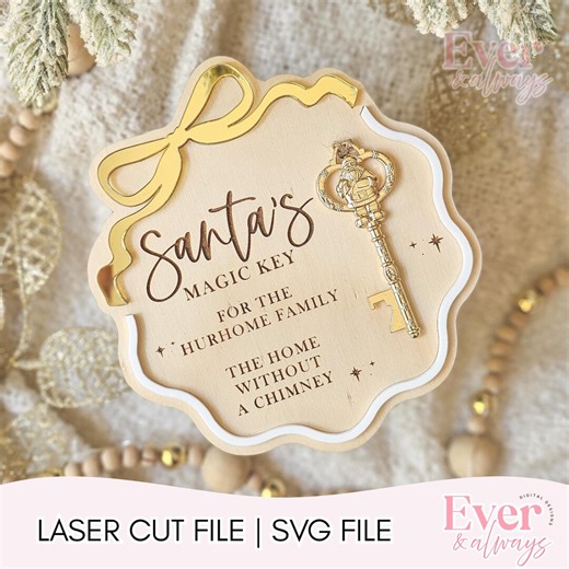 Santa's Magic Key Plaque SVG File | Digital Download | Wavy Bow Design