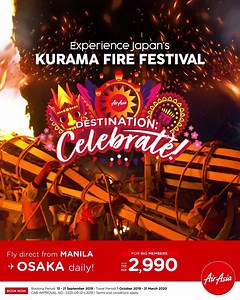 8K views · 127 reactions | Feel the heat during autumn at Japan's most popular fire festival on October 22 - Kurama Fire Festival in Kyoto! Fly from Manila to OSAKA from as low as PHP 2,990 ALL-IN ONE WAY FARE for BIG Members! Book NOW at https://air.asia/9Ztxq Booking Period: Sept 13 - 21, 2019 Travel Period: Oct 1, 2019 - Mar 31, 2020 CAB APPROVAL NO: 3335-09-12-s.2019 | Fly AirAsia | Facebook