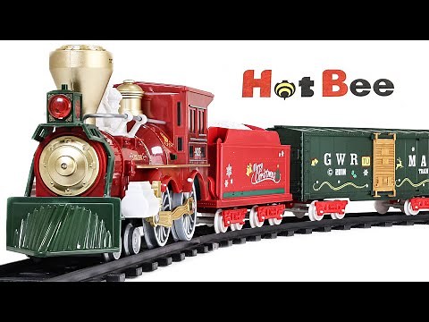 Hot Bee Steam Freight Christmas Battery Powered Remote Control Train Set Unboxing & Testing