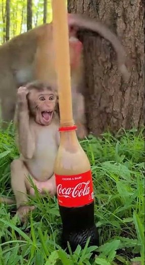 Monkey Drops Mentos Into Open Cola and Loses His Mind 🙉😂 #crazymonkey