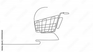 Self drawing animation of single line drawing globe in shopping cart. Online shopping metaphor. Hassle-free shopping. Consumer rights still obtained. World Consumer Rights Day. Full length animated