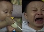 Hilarious moment sleeping baby is spooked by loud sneeze