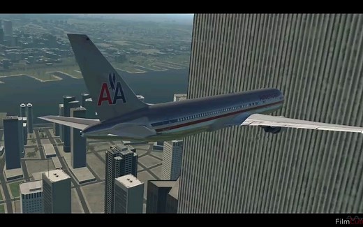【电脑还原】美国航空11号班机撞击纽约世贸大厦的瞬间（美国9.11事件）