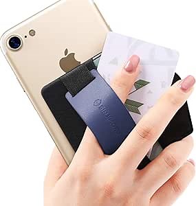 Sinjimoru Phone Grip Card Holder with Phone Stand, Stick on Wallet Functioning as Safety Card Holder for ID / IC Card Useful Leather Phone Stand and Phone Holder. Sinji Pouch B-Grip, [Navy]